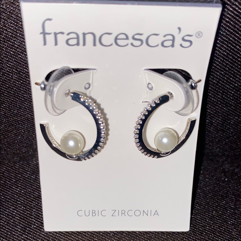 Francesca's Collections Silver and White Cubic Zirconia Earrings